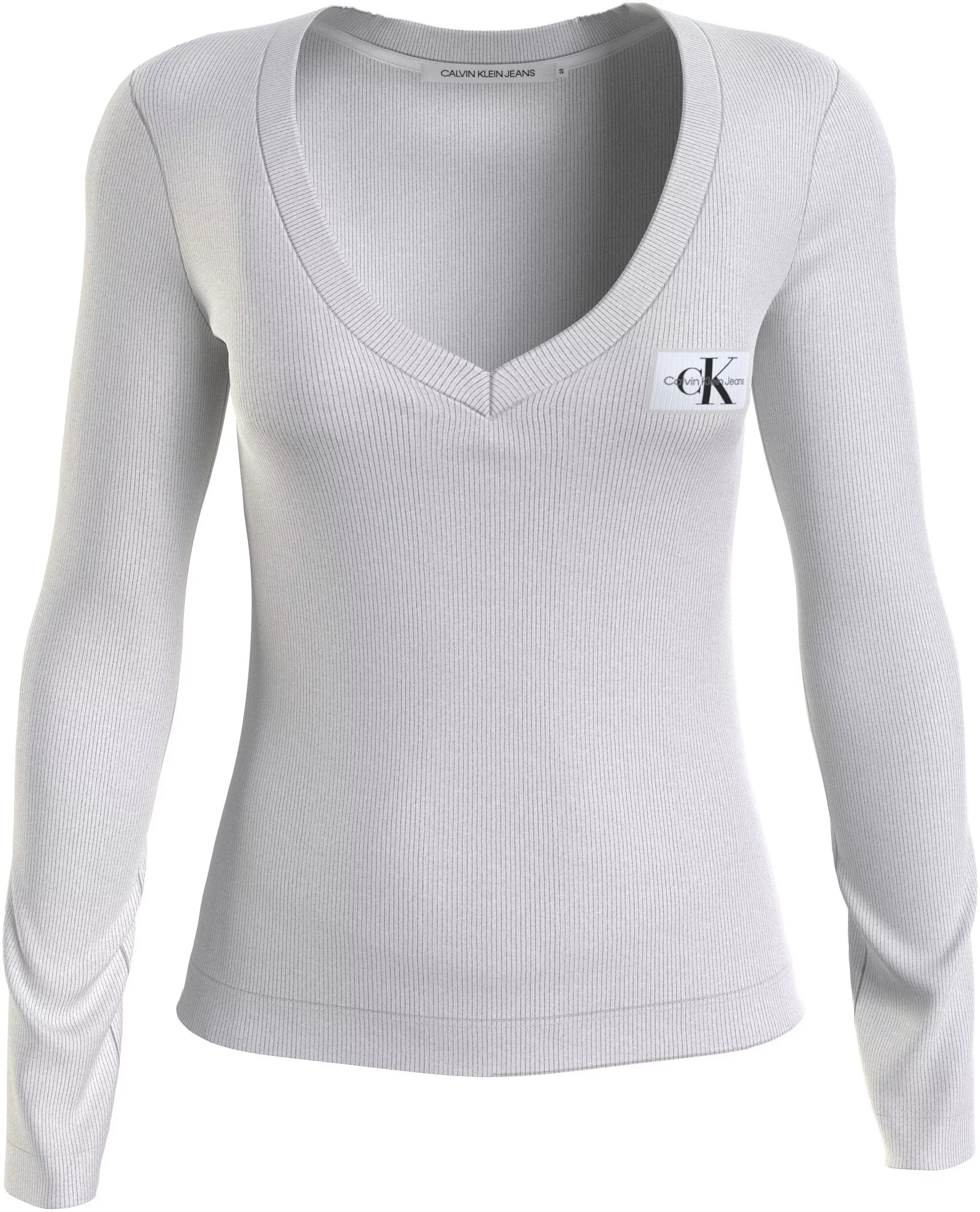 Calvin Klein Jeans Langarmshirt "WOVEN LABEL V-NECK LONG SLEEVE" günstig online kaufen