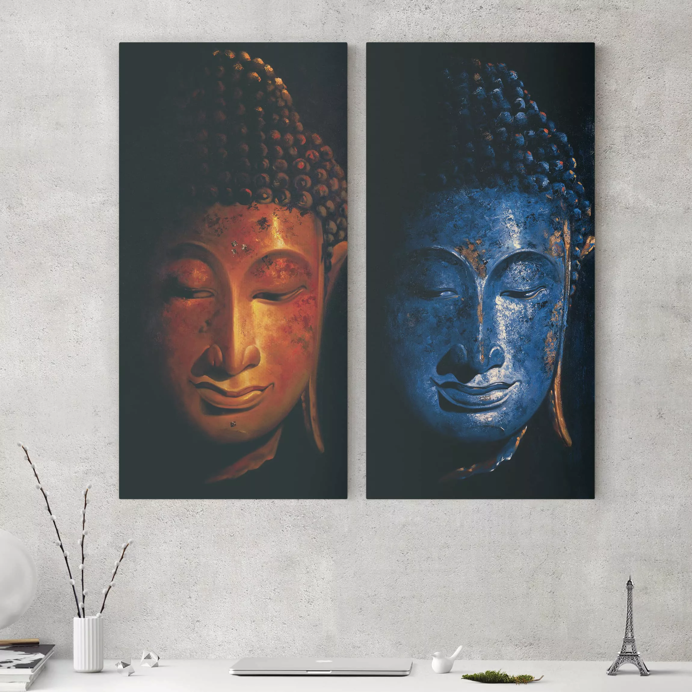 2-teiliges Leinwandbild Buddha - Hochformat Delhi und Madras Buddha günstig online kaufen
