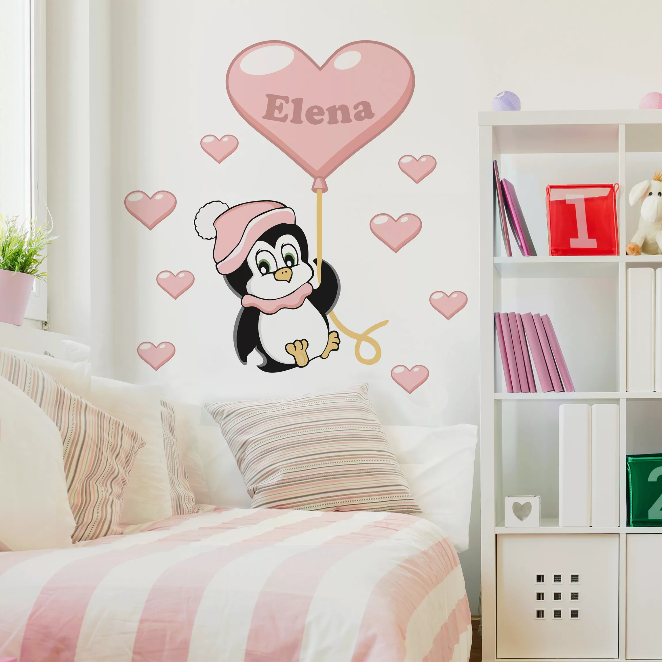 Wunschtext-Wandtattoo Kinderzimmer Pinguin Mädchen mit Wunschname günstig online kaufen