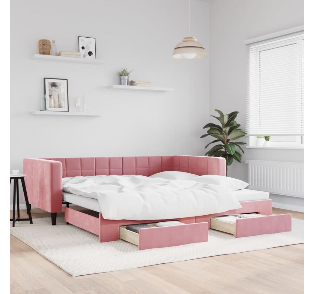 vidaXL Bett, Tagesbett Ausziehbar mit Schubladen Rosa 100x200 cm Samt günstig online kaufen