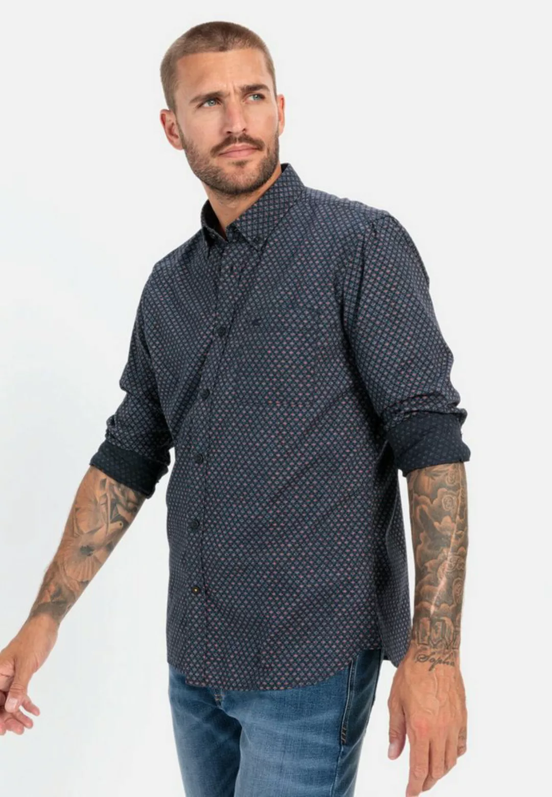 camel active Langarmhemd mit Minimal-Print Button-Down günstig online kaufen