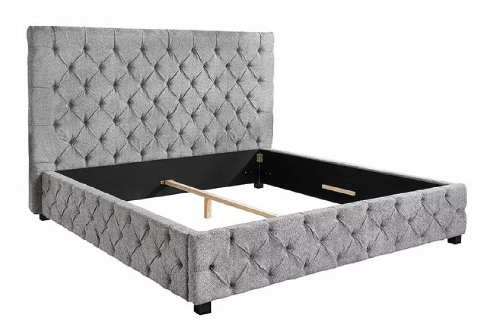 riess-ambiente Bett PARIS 180x200 cm grau · Boucléstoff · Chesterfield Zier günstig online kaufen