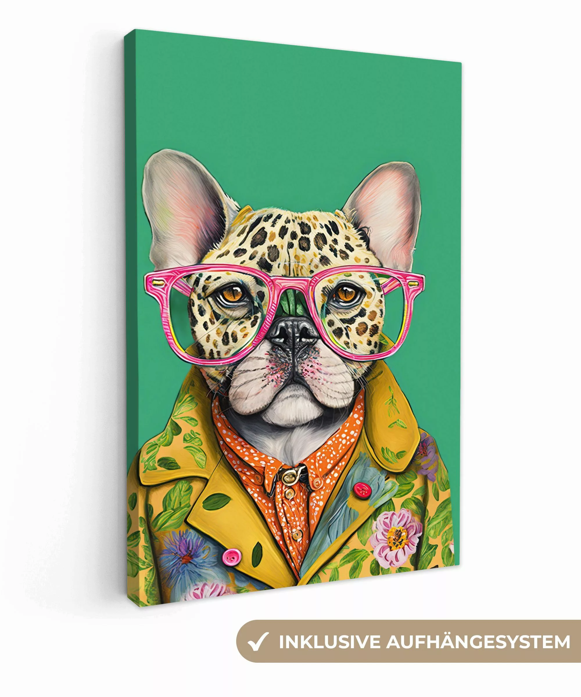 OneMillionCanvasses® Leinwandbild Bulldogge - Brille - günstig online kaufen