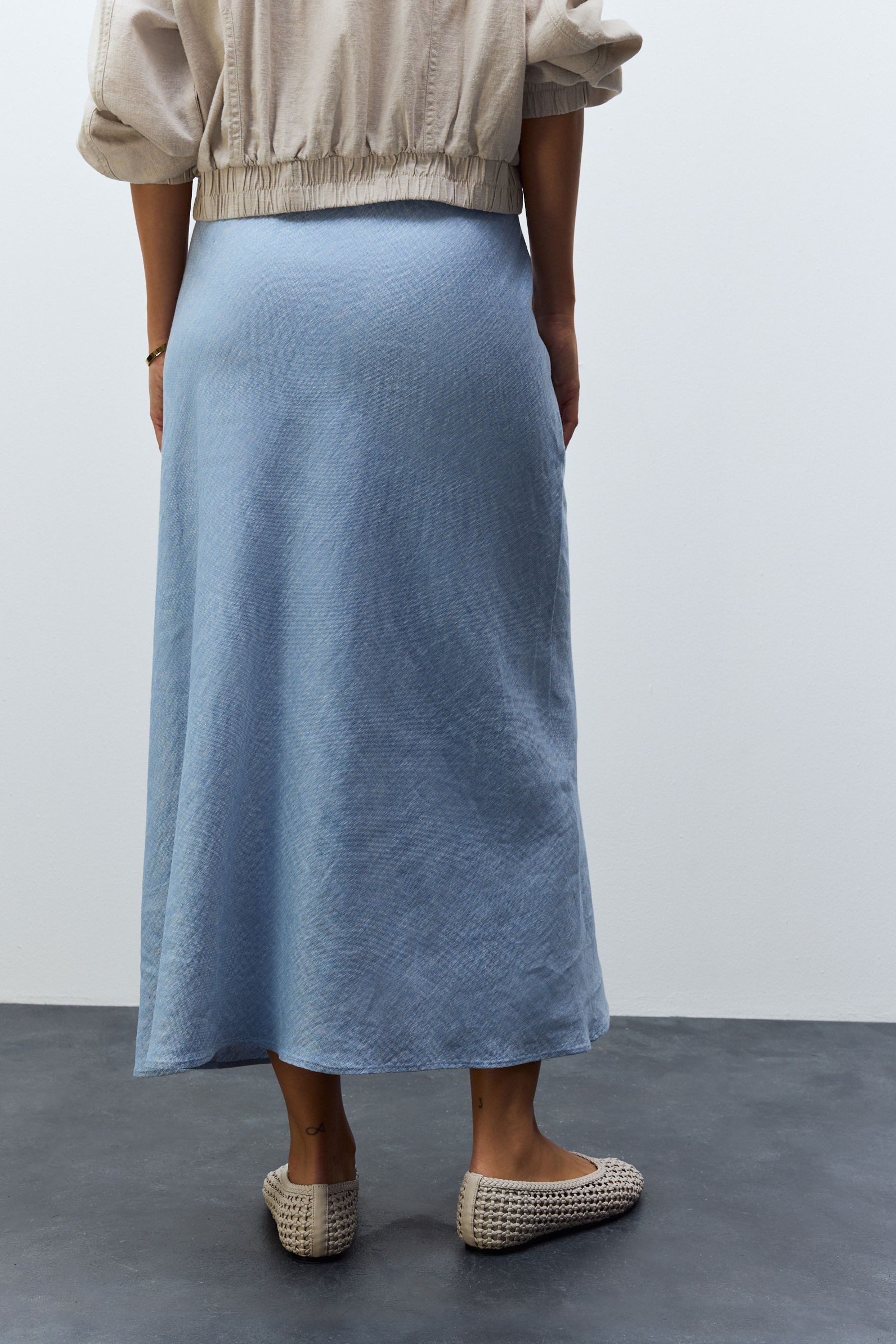 Next Midirock Strukturierter Chambray-Midirock mitn Leinenanteil günstig online kaufen