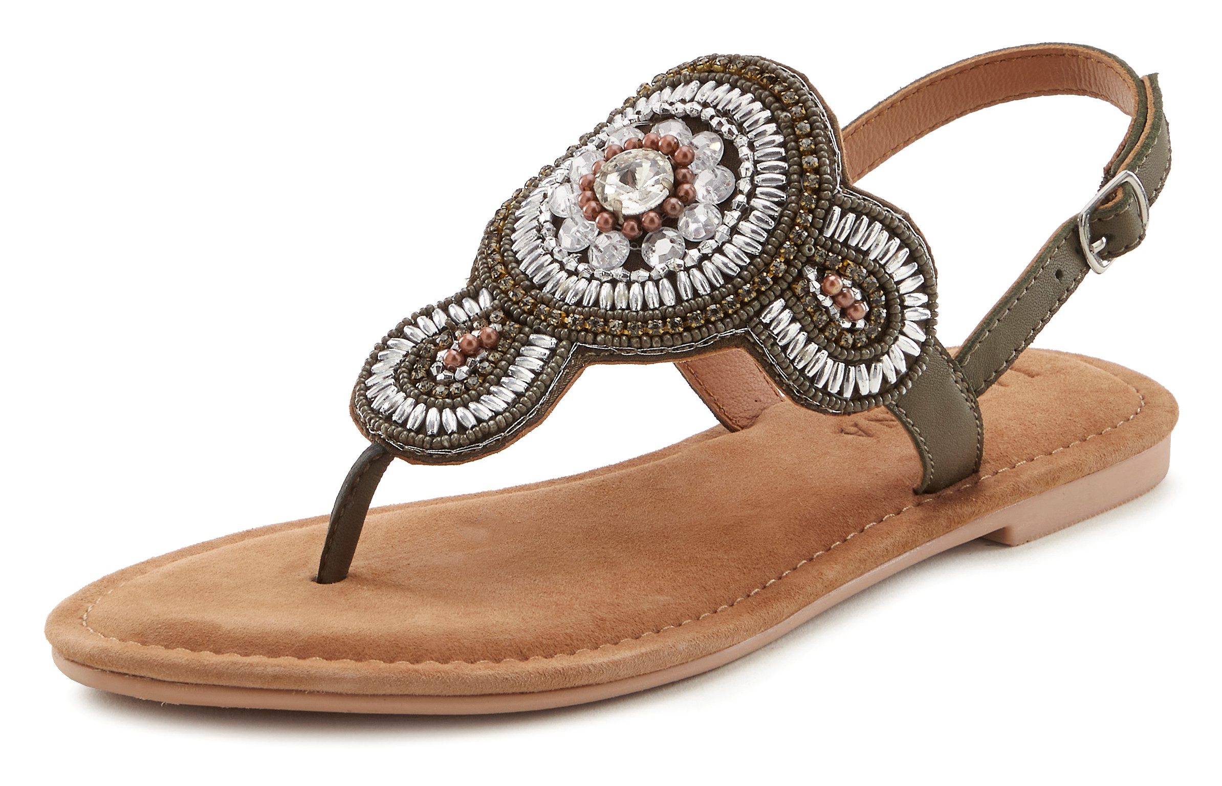 LASCANA Zehentrenner Sandale, Pantolette in Glitzer-Optik günstig online kaufen