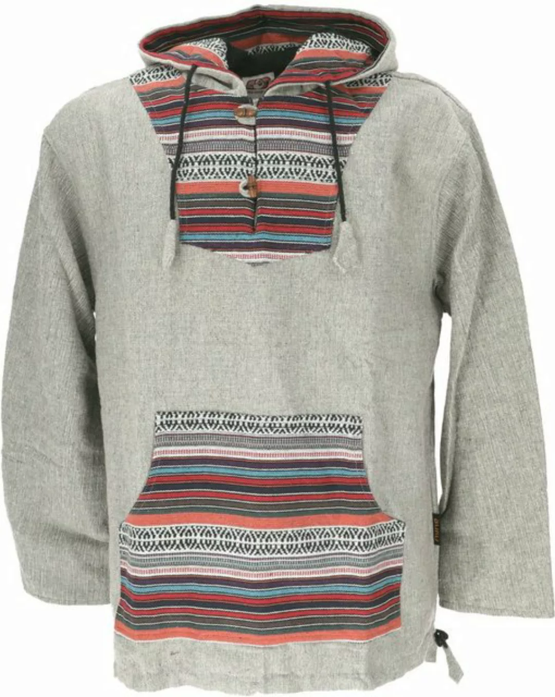Guru-Shop Sweater Goa Kapuzenshirt, Baja Hoody - grau/bunt Hippie, Ethno St günstig online kaufen