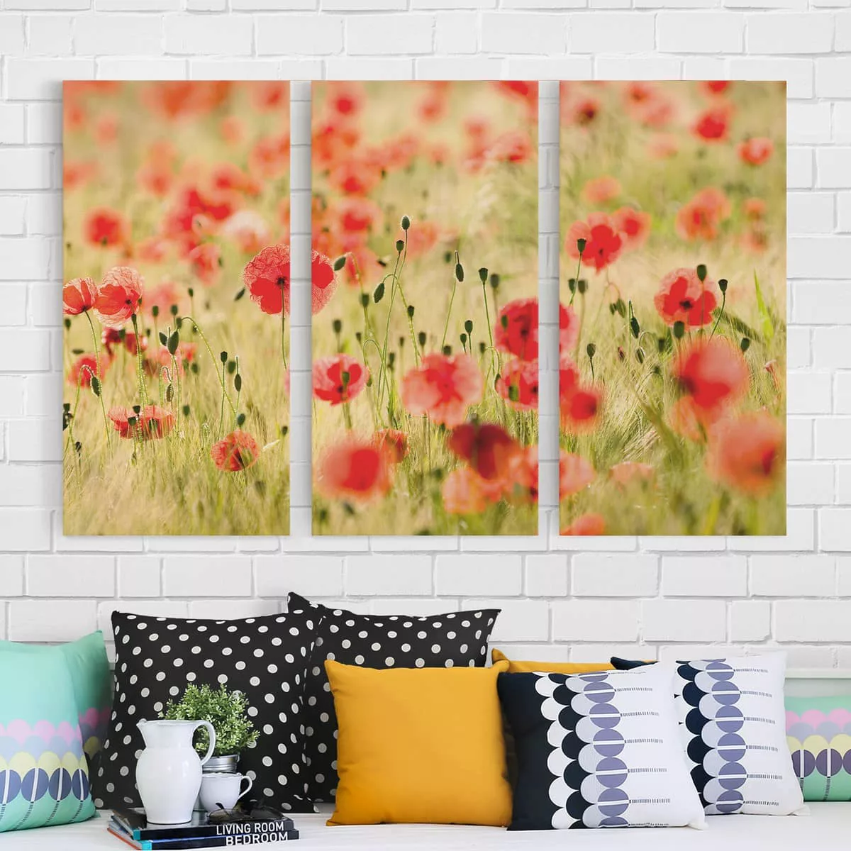 3-teiliges Leinwandbild Blumen - Querformat Summer Poppies günstig online kaufen