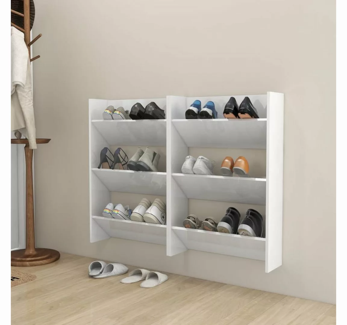 furnicato Hängeschuhschrank Wand-Schuhschränke 2 Stk. Hochglanz-Weiß 60x18x günstig online kaufen