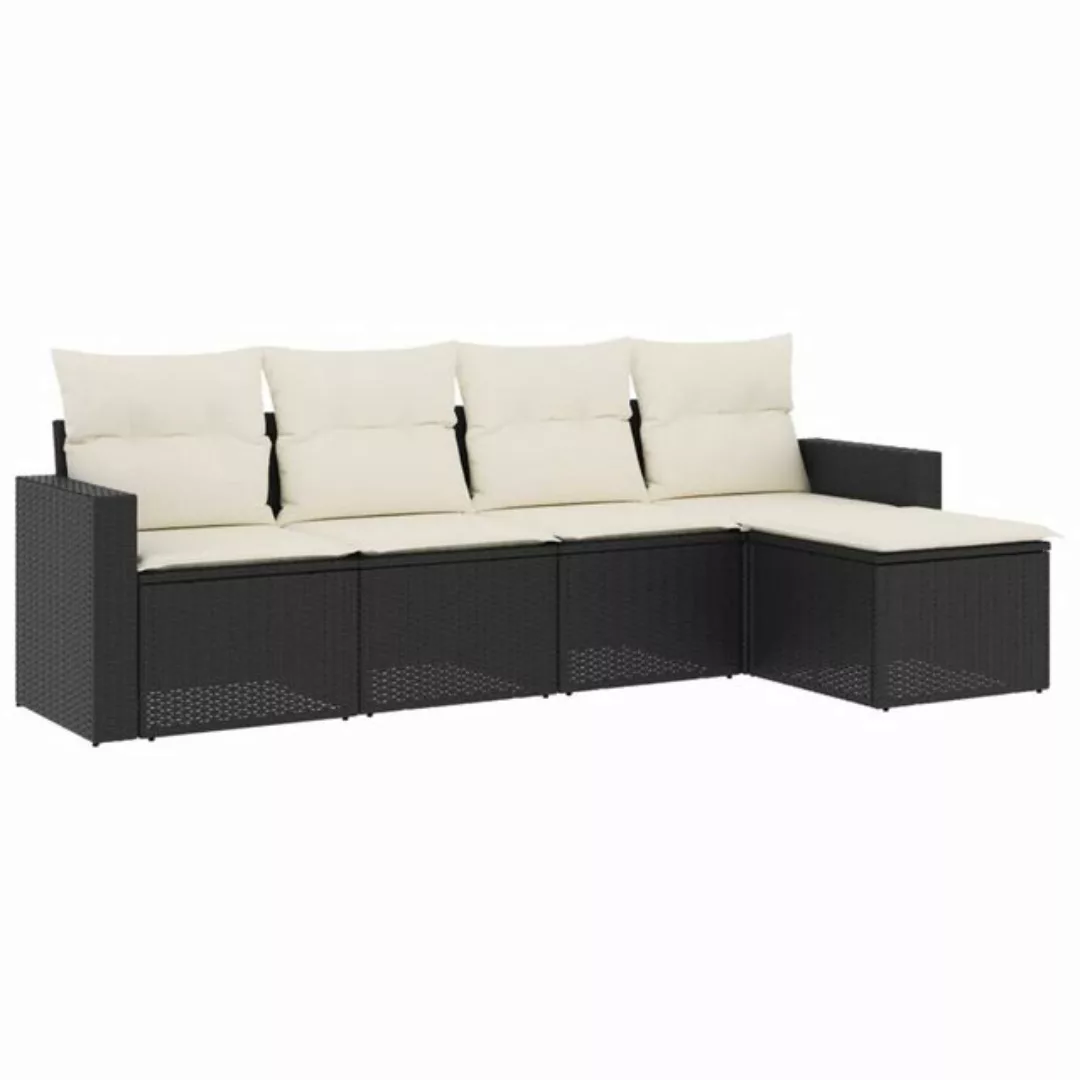 vidaXL Loungesofa 5-tlg. Garten-Sofagarnitur mit Kissen Schwarz Poly Rattan günstig online kaufen