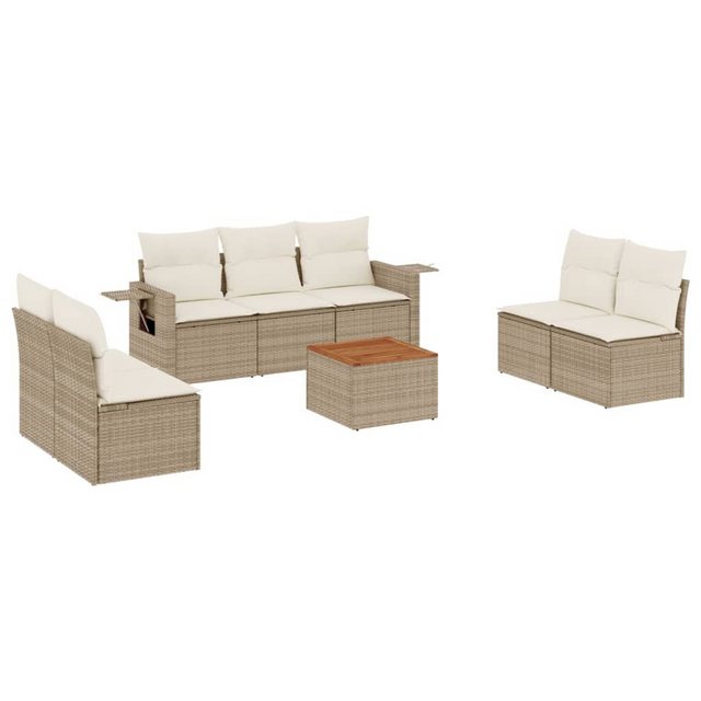 vidaXL Sofaelement 8-tlg. Garten-Sofagarnitur mit Kissen Beige Poly Rattan günstig online kaufen