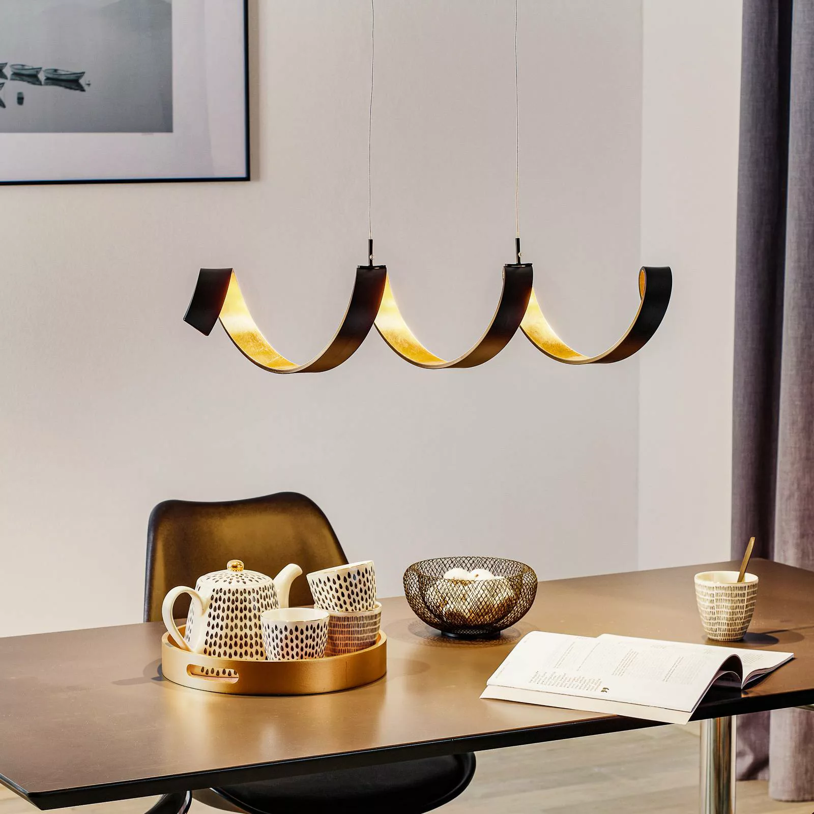 Luce Design LED-Pendelleuchte Helix Schwarz-Gold 120 x 80 x 13,5 cm günstig online kaufen