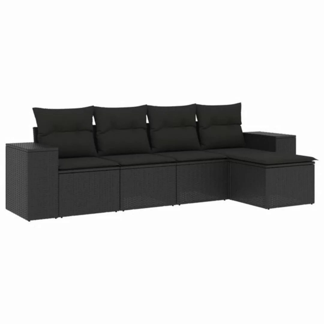 vidaXL Sofaelement 5-tlg. Garten-Sofagarnitur mit Kissen Schwarz Poly Ratta günstig online kaufen