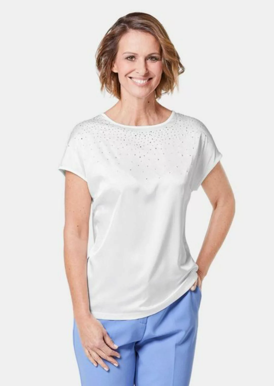 GOLDNER Kurzarmbluse Blusenshirt mit schimmernden Glitzersteinen günstig online kaufen
