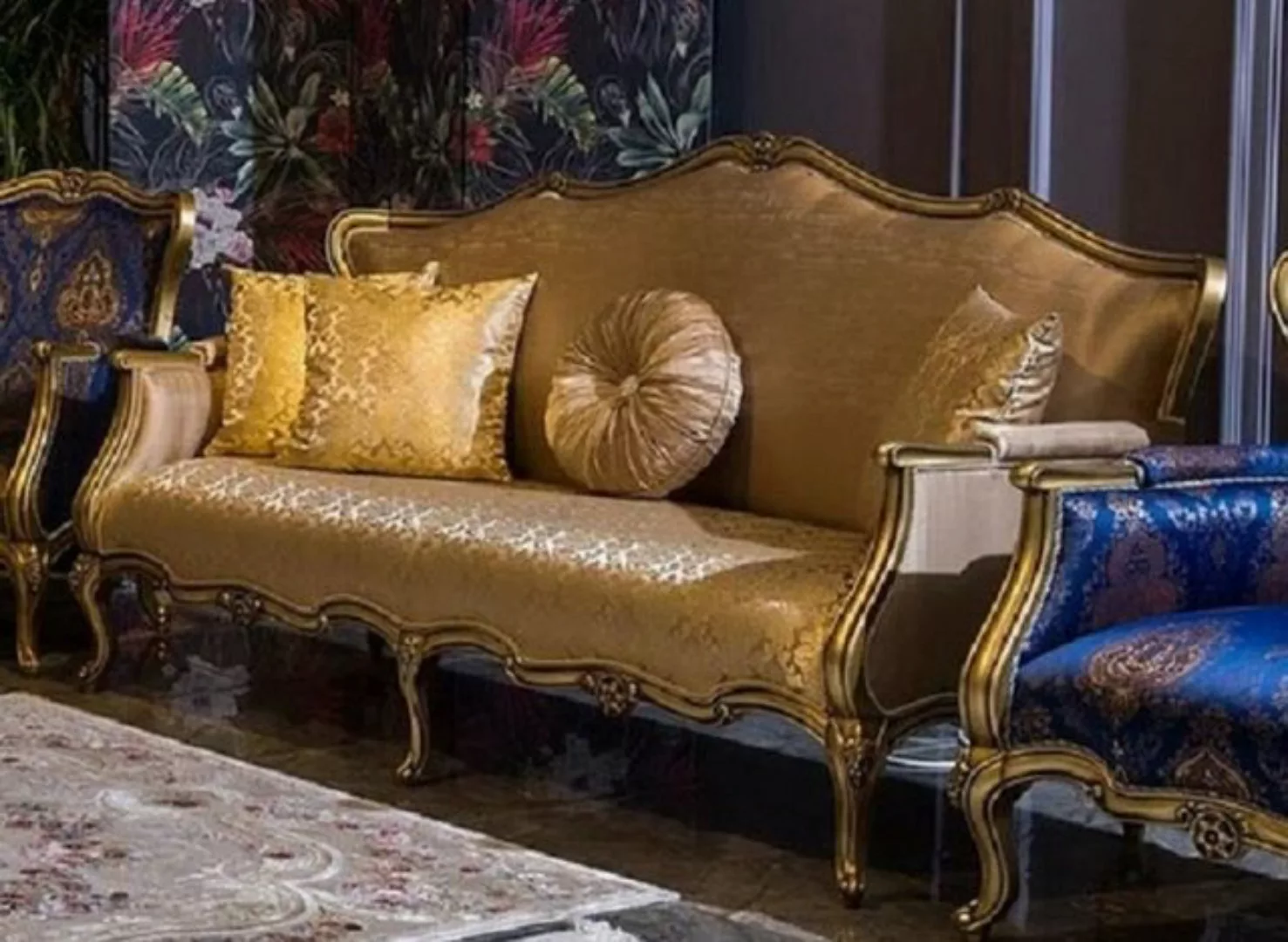 Casa Padrino Sofa Luxus Barock Sofa Gold - Prunkvolles Wohnzimmer Sofa mit günstig online kaufen