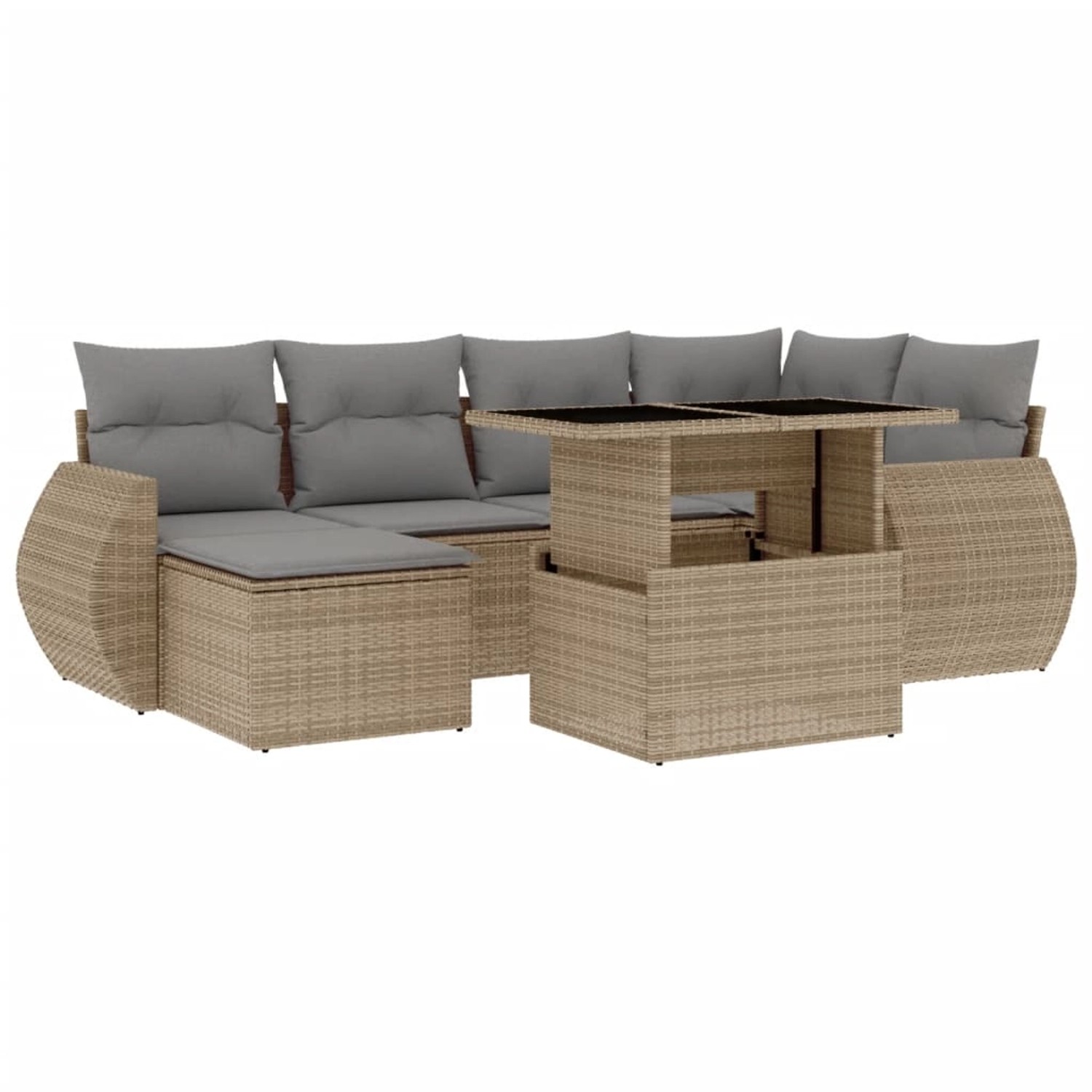 vidaXL 7-Tlg Garten-Sofagarnitur mit Kissen Beige Poly Rattan 3268679 günstig online kaufen