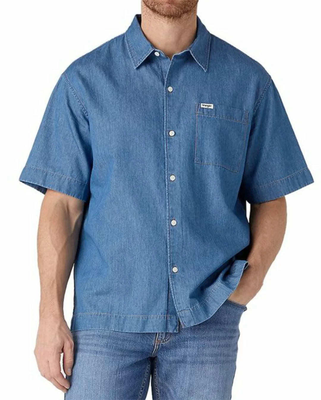 Wrangler Jeanshemd Regular Fit Kurzarm - SS 1 PKT SHIRT Mid Indigo günstig online kaufen