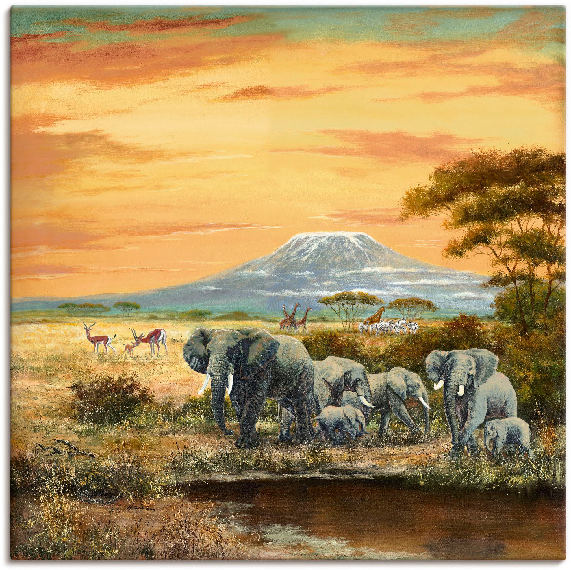 Artland Wandbild "Afrikalandschaft mit Elefanten", Wildtiere, (1 St.), als günstig online kaufen
