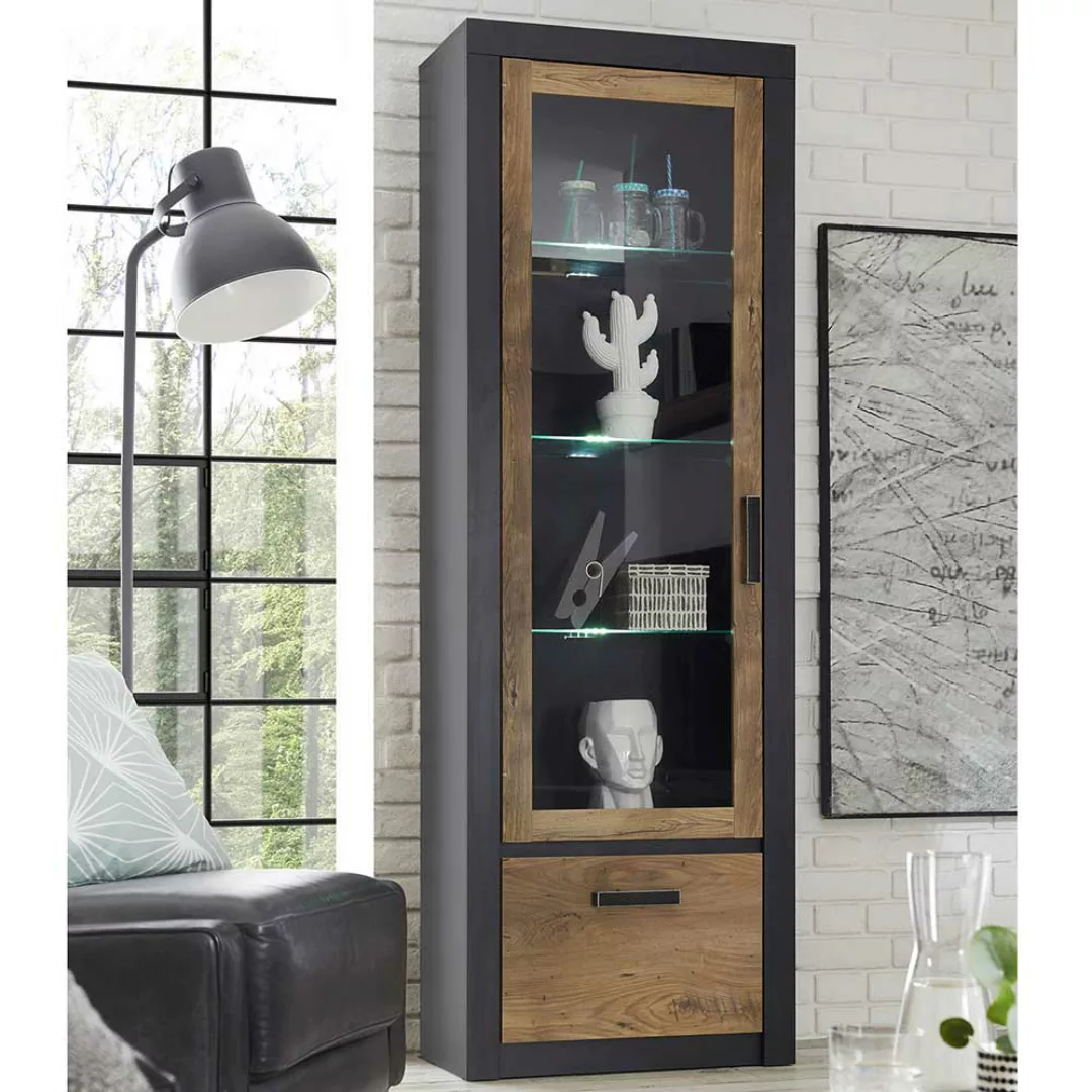 Schrank Vitrine in Schwarz und Kastanienfarben 200 cm hoch günstig online kaufen