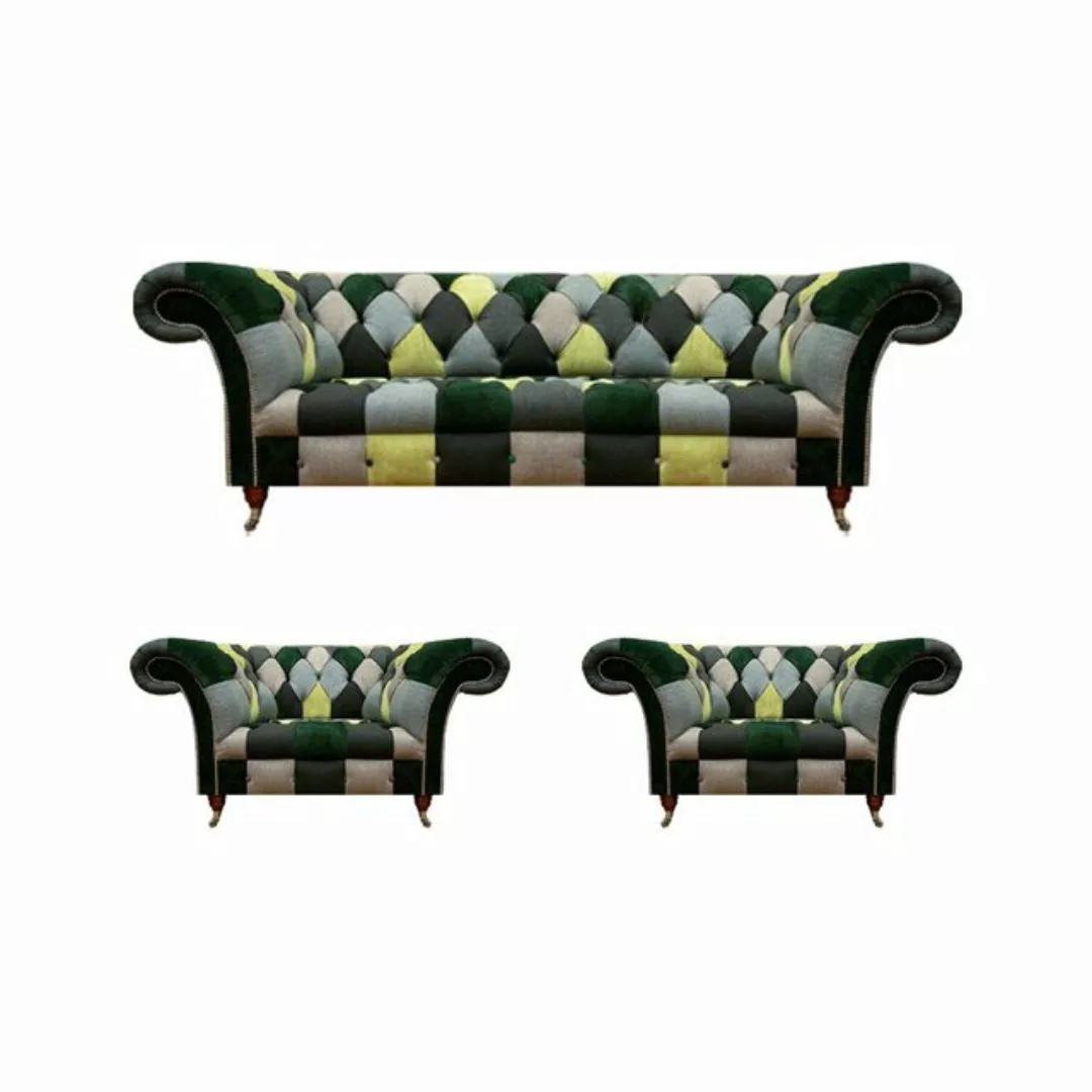 JVmoebel Chesterfield-Sofa Mehrfarbig Sofa Set 3tlg Chesterfield Sitzmöbel günstig online kaufen