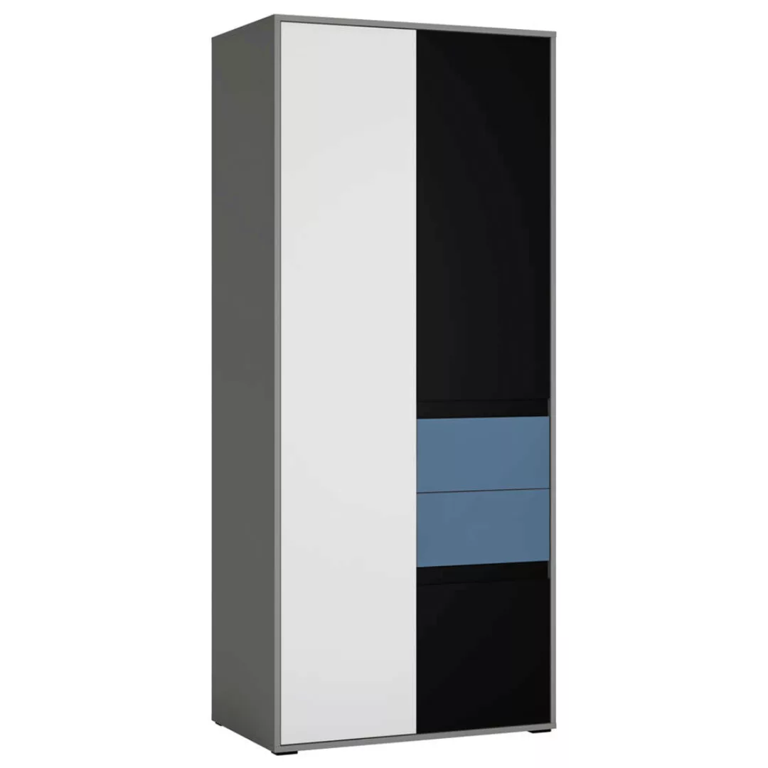 Kleiderschrank Jugendzimmer LIIVA-129 in grau mit schwarz, weiß, blau, B/H/ günstig online kaufen