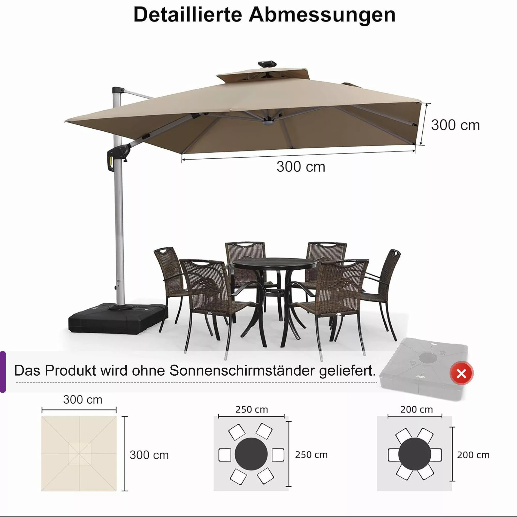 PURPLE LEAF Ampelschirm Quadratischer Außenbereich Sonnenschirm, günstig online kaufen