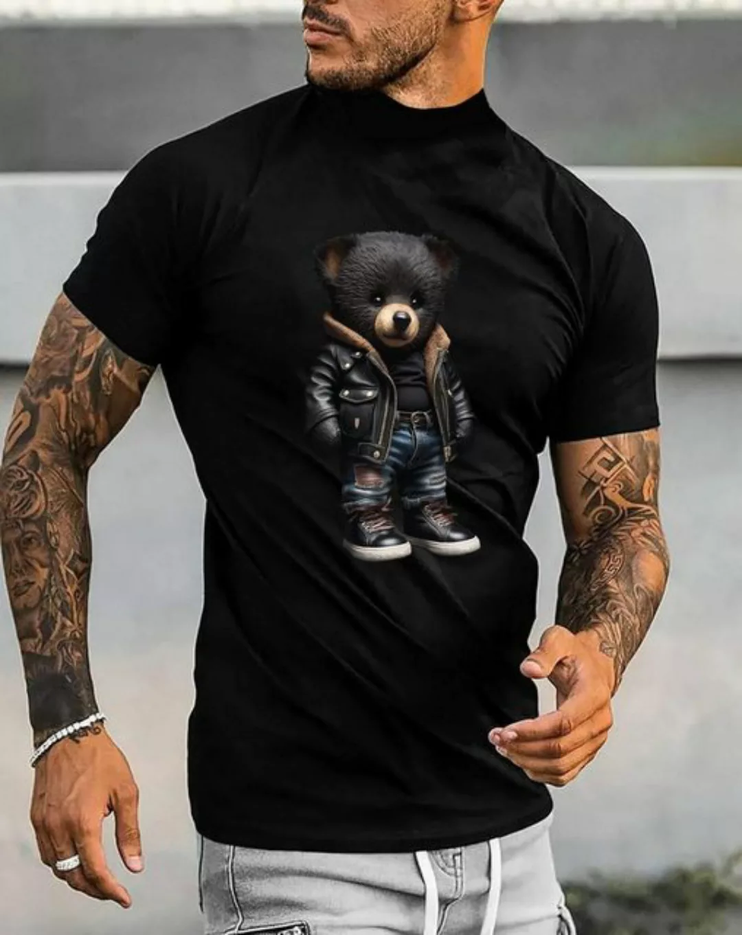 RMK T-Shirt RMK T-Shirt Herren T-Shirt Basic Rundhals mit Gangster Teddybär günstig online kaufen