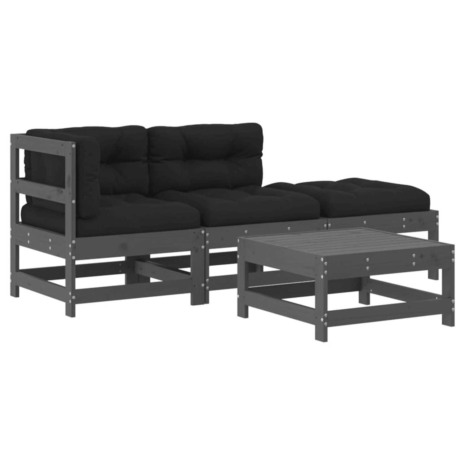 vidaXL 4-tlg Garten-Lounge-Set mit Kissen Grau Kiefernholz Modell 7 günstig online kaufen