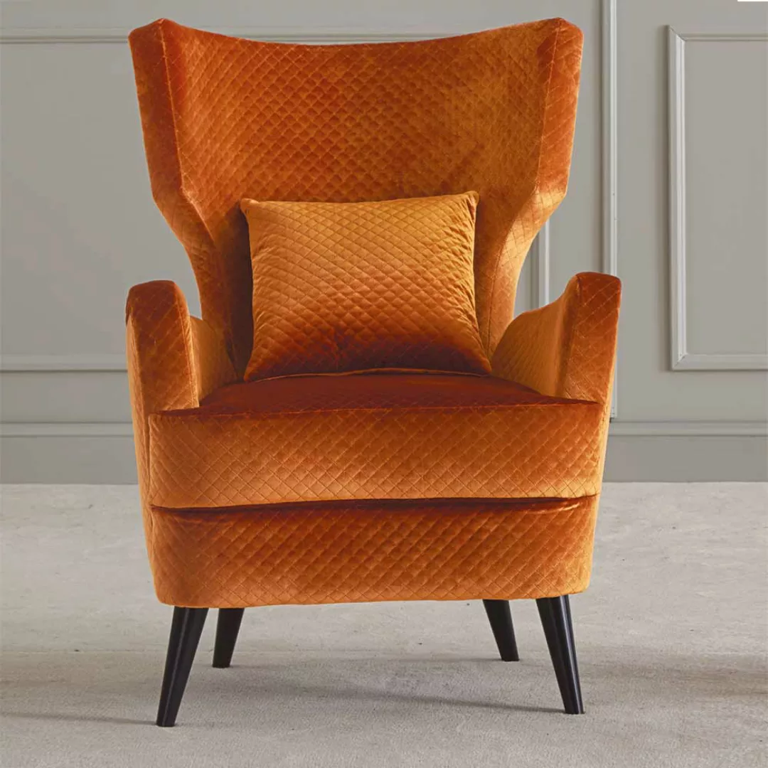 Design Ohrensessel Samt in Orange hoher Rückenlehne günstig online kaufen