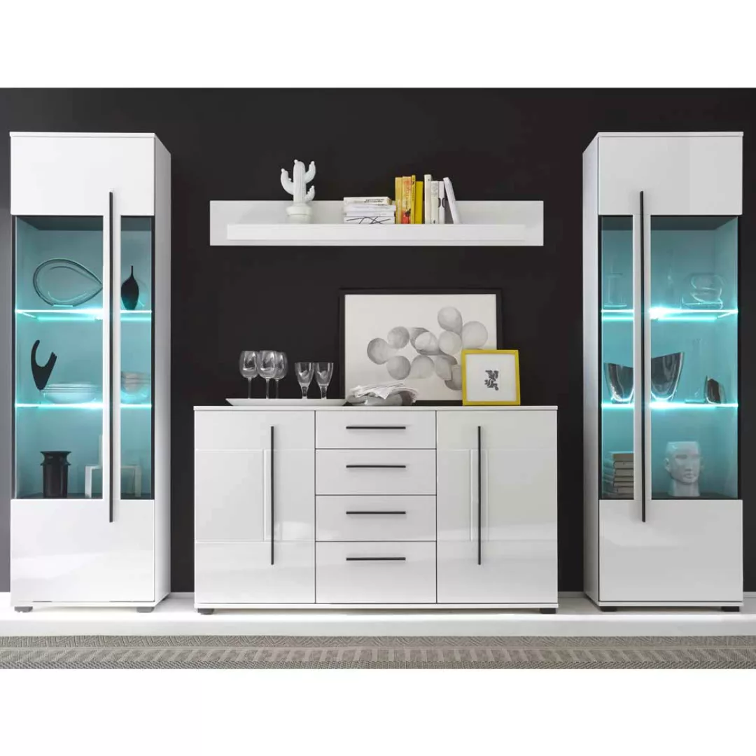 Esszimmer Wohnwand in Weiß Hochglanz modern (vierteilig) günstig online kaufen