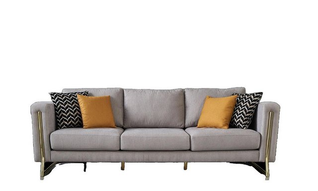 JVmoebel Sofa Grau Dreisitzer Sofa 3 Sitzer mit Zierkissen Polstersofa Mode günstig online kaufen