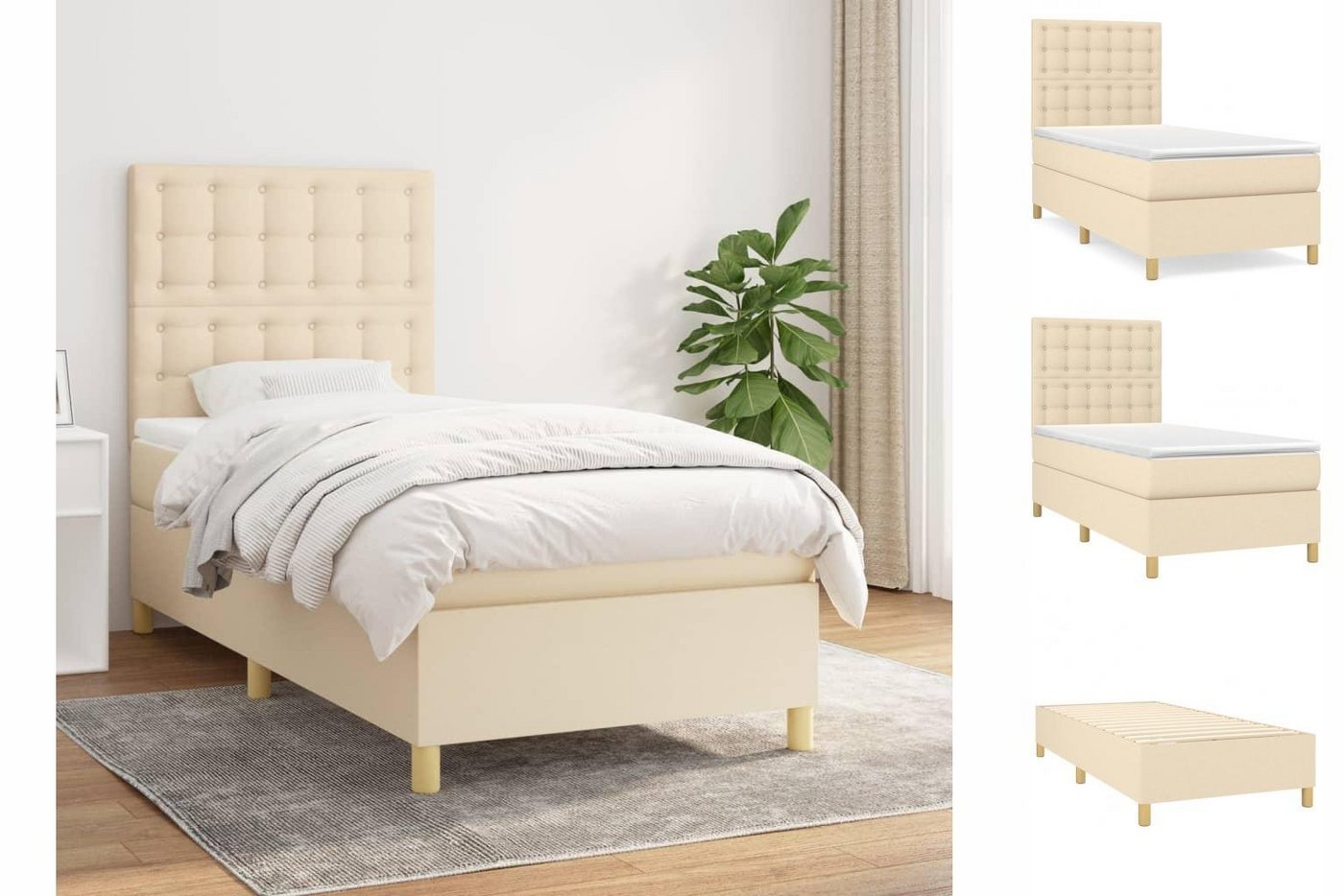 vidaXL Bettgestell Boxspringbett mit Matratze Creme 80x200 cm Stoff Bett Be günstig online kaufen