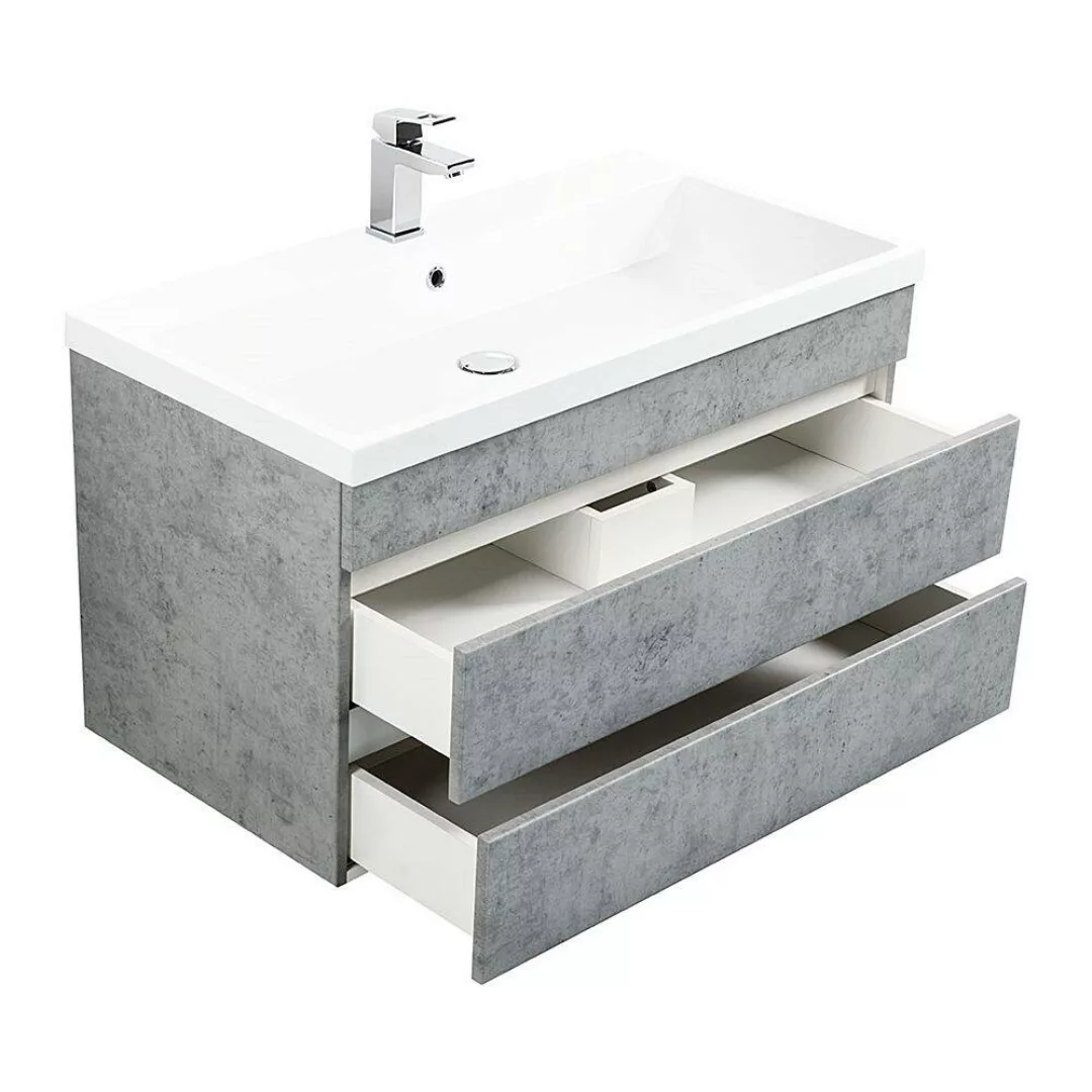 Badmöbel Waschtisch Set mit Unterschrank in Beton Optik KASSANDRA-02 mit 91 günstig online kaufen