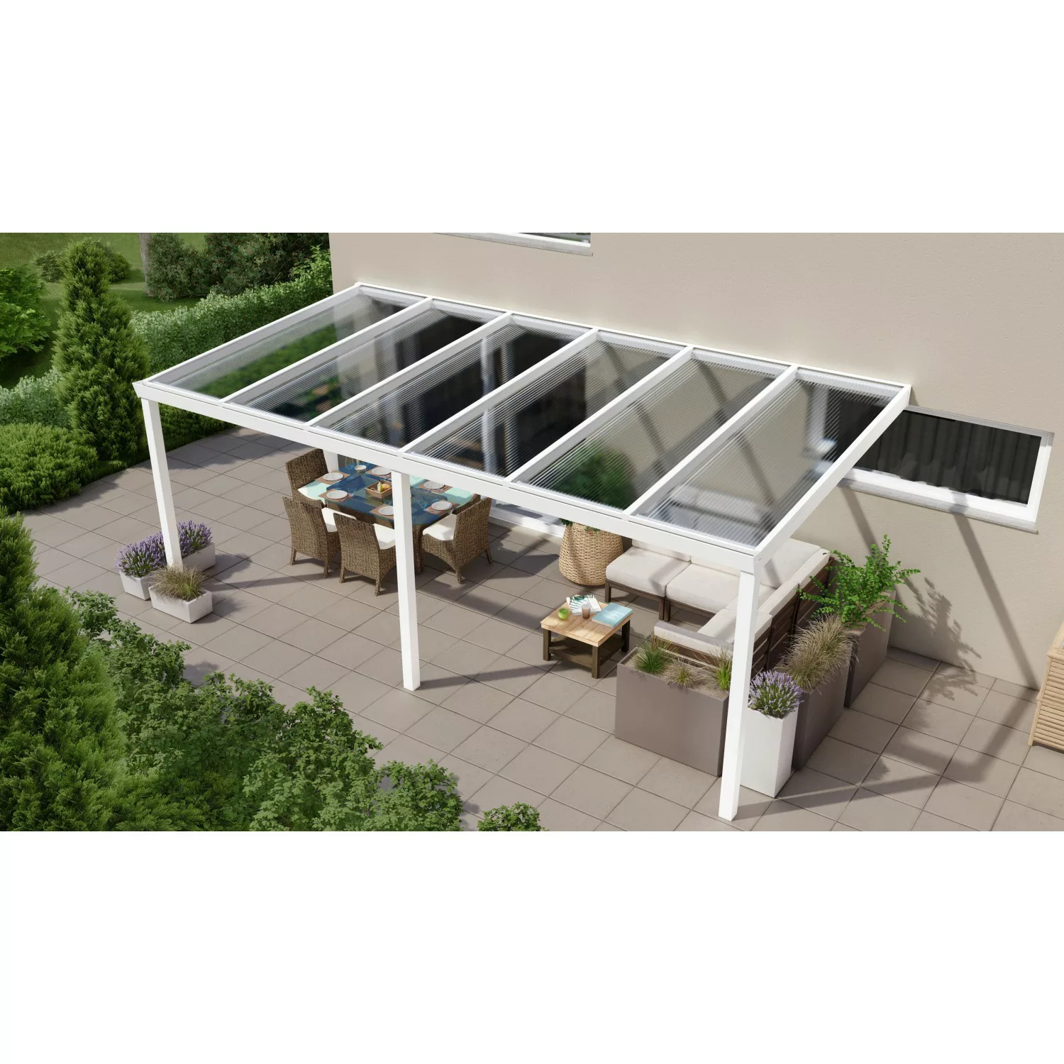 Terrassenüberdachung Professional 600 cm x 300 cm Weiß PC Klar günstig online kaufen