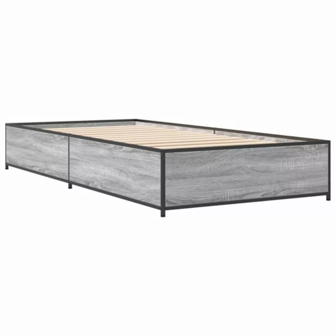 vidaXL Bett Bettgestell Grau Sonoma 90x190 cm Holzwerkstoff und Metall günstig online kaufen