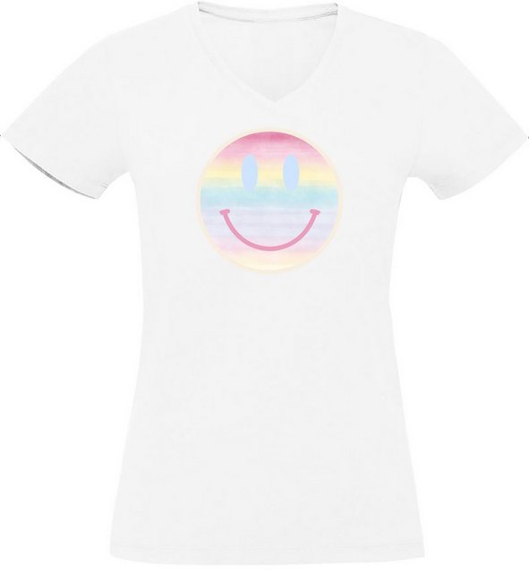 MyDesign24 T-Shirt Damen Smiley Print Shirt - Lächelnder pastellfarbener Sm günstig online kaufen