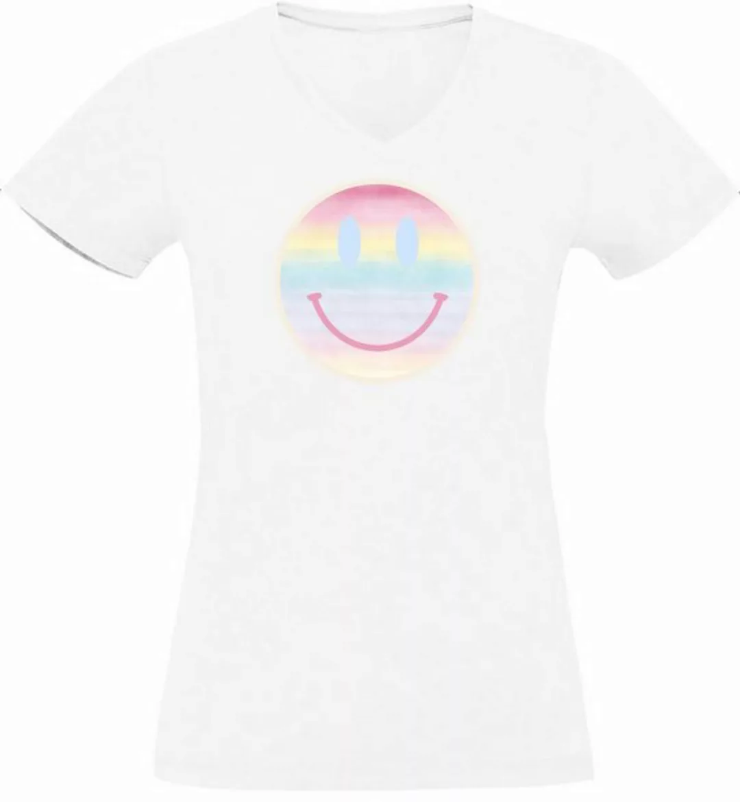 MyDesign24 T-Shirt Damen Smiley Print Shirt - Lächelnder pastellfarbener Sm günstig online kaufen