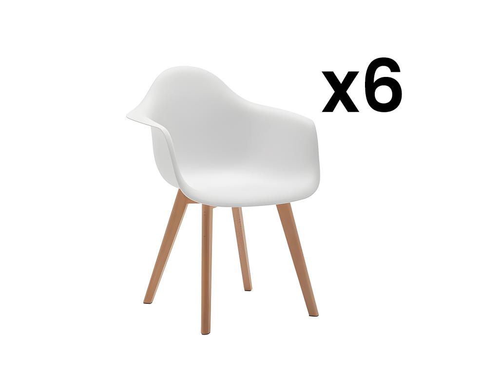 Stuhl mit Armlehnen 6er-Set - Polypropylen & Buche - Weiß - VIXI günstig online kaufen