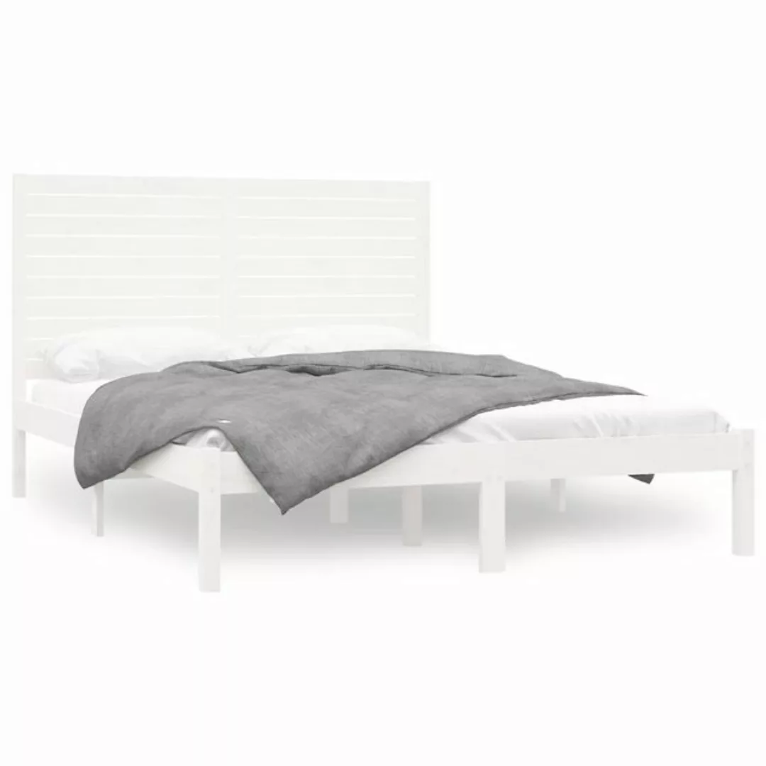 vidaXL Bettgestell Massivholzbett Weiß 150x200 cm 5FT King Size Bett Bettra günstig online kaufen