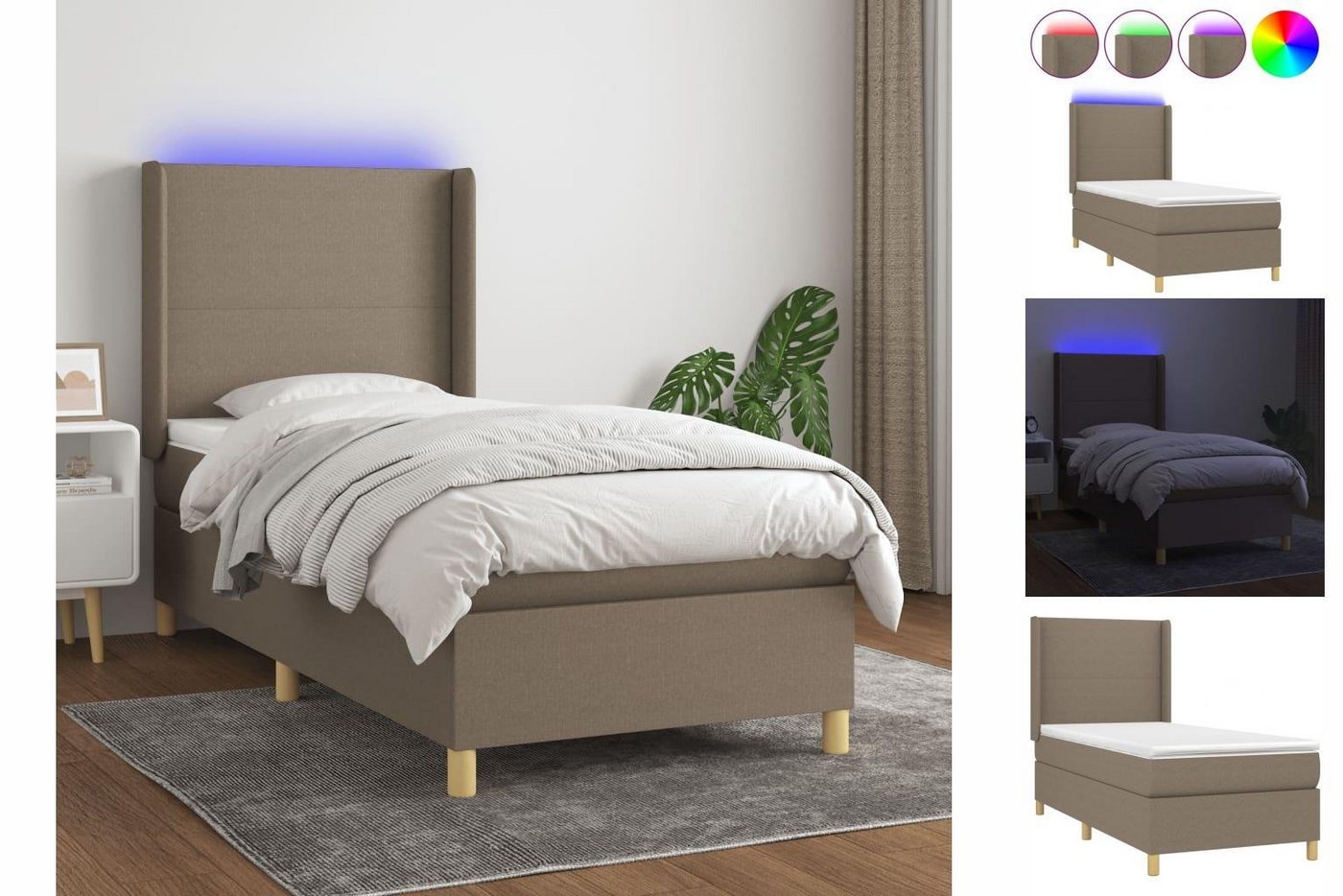 vidaXL Boxspringbett Boxspringbett mit Matratze LED Taupe 80x200 cm Stoff B günstig online kaufen