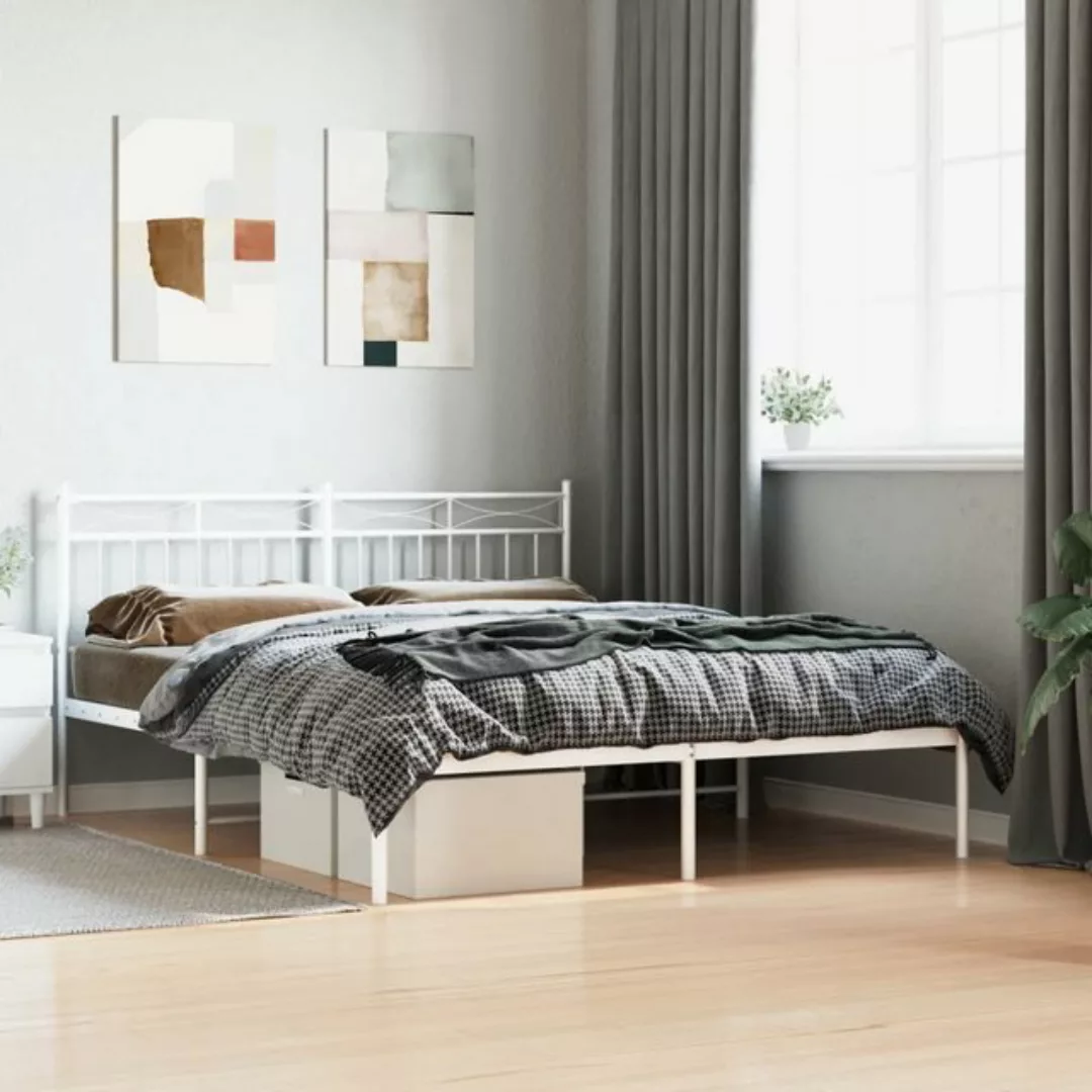 vidaXL Bett Bettgestell mit Kopfteil Metall Weiß 160x200 cm günstig online kaufen