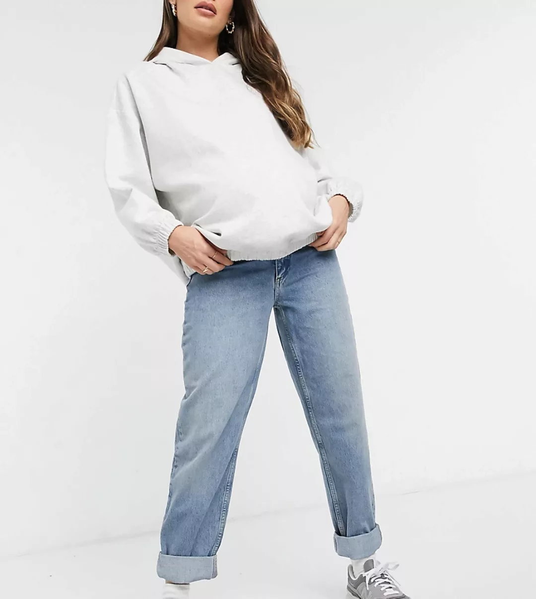 ASOS DESIGN Maternity – Lässige Mom-Jeans mit hohem, seitlichem, elastische günstig online kaufen