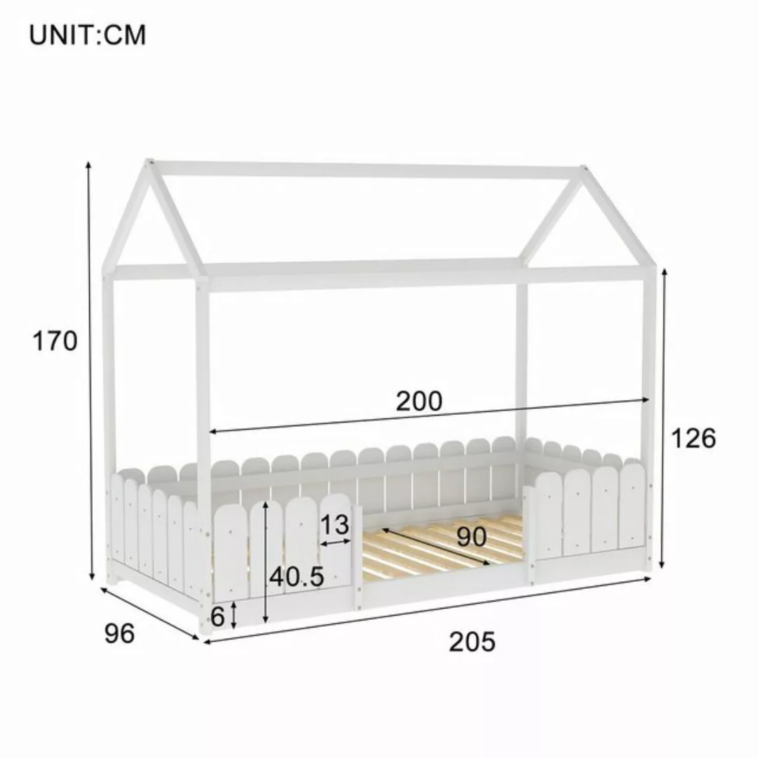 Ulife Kinderbett Jugendbett Kiefernholz 90x200cm mit Rausfallschutz, weiß günstig online kaufen
