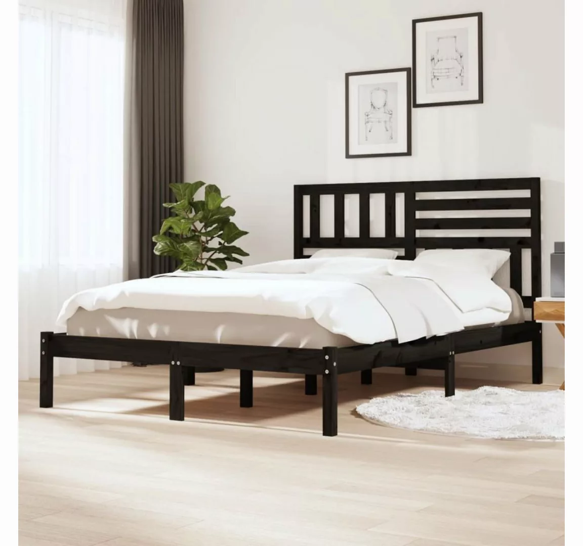 furnicato Bett Massivholzbett Schwarz 150x200 cm Kiefer günstig online kaufen