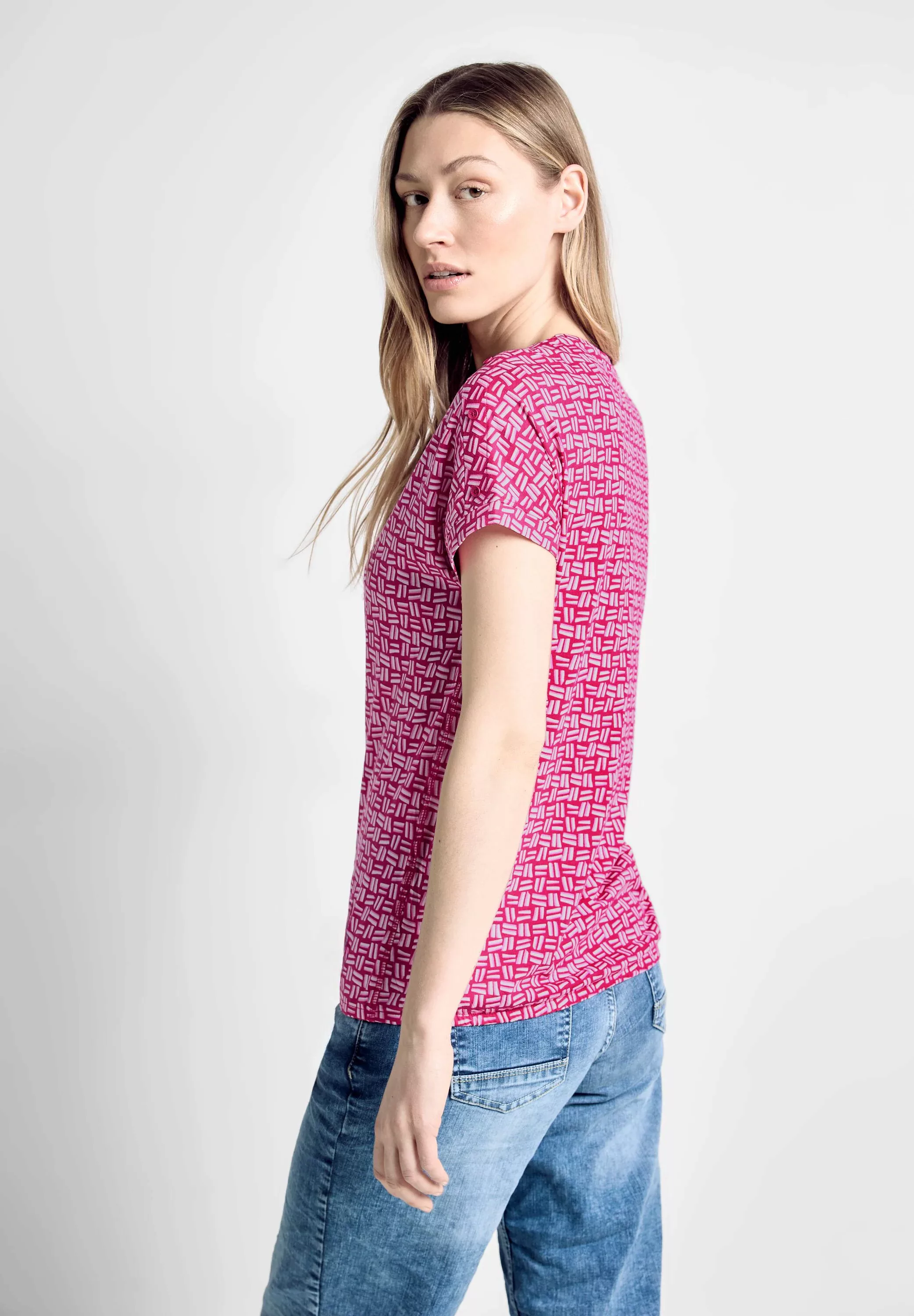 Cecil T-Shirt Cecil T-Shirt mit Print in Pink Sorbet (1-tlg) Gummizugsaum günstig online kaufen