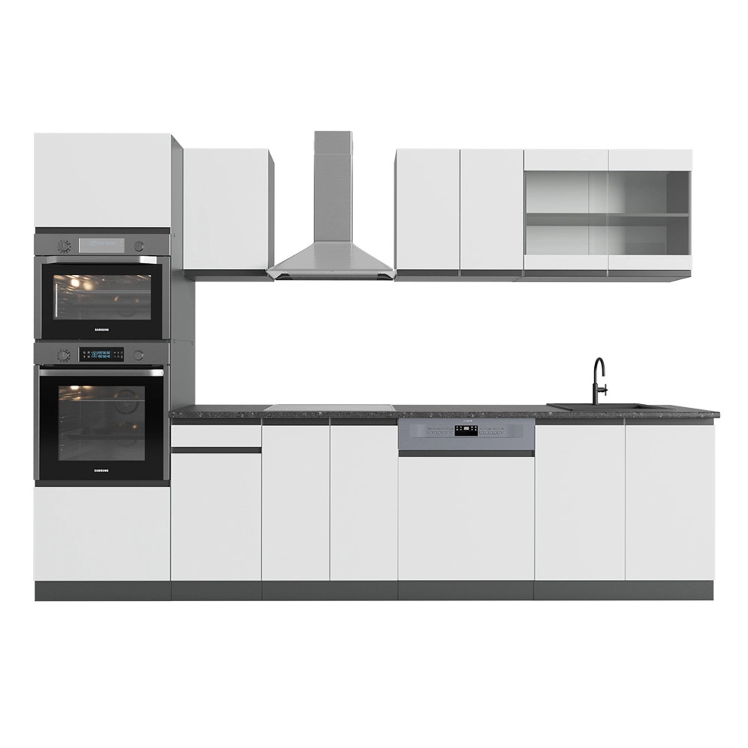 Vicco Küchenzeile R-Line Weiß/Anthrazit, 300 J-Shape, günstig online kaufen