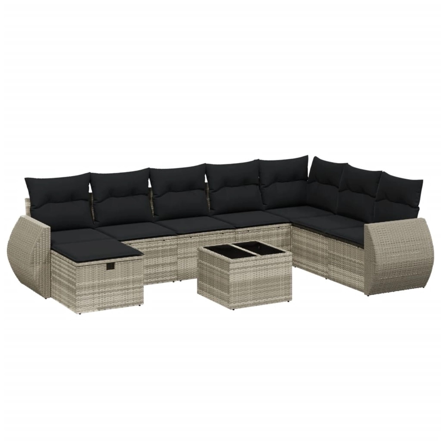 vidaXL 9-Tlg Garten-Sofagarnitur mit Kissen Hellgrau Poly Rattan 3264218 günstig online kaufen