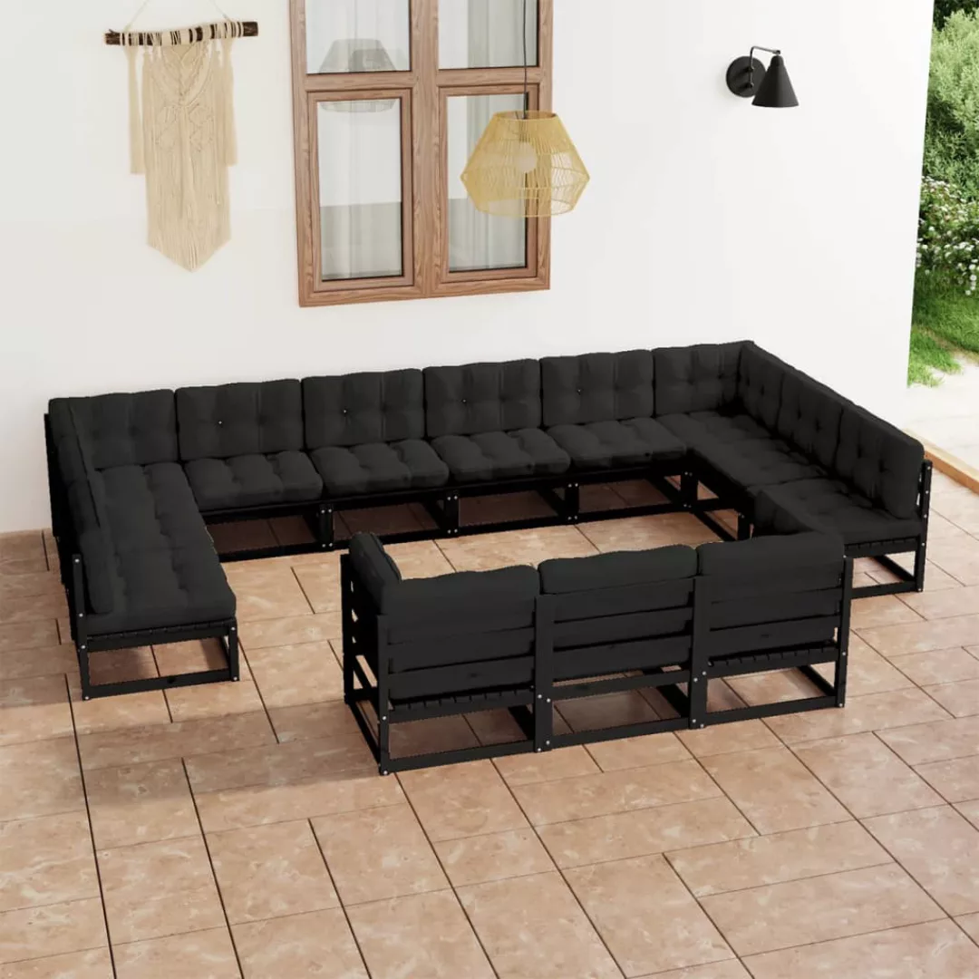 13-tlg. Garten-lounge-set Mit Kissen Schwarz Massivholz Kiefer günstig online kaufen