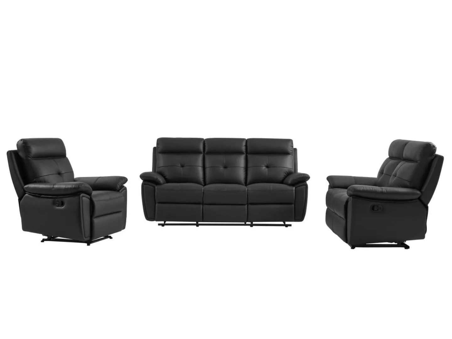 Relaxsofa Garnitur 3+2+1 - Leder - Schwarz - VINETA günstig online kaufen