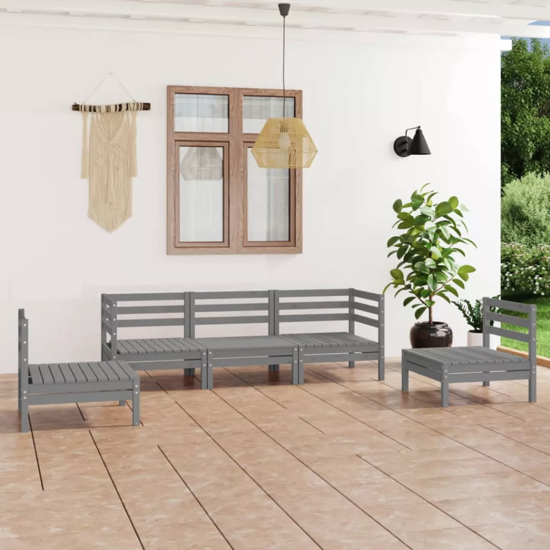 5-tlg. Garten-lounge-set Grau Kiefer Massivholz günstig online kaufen