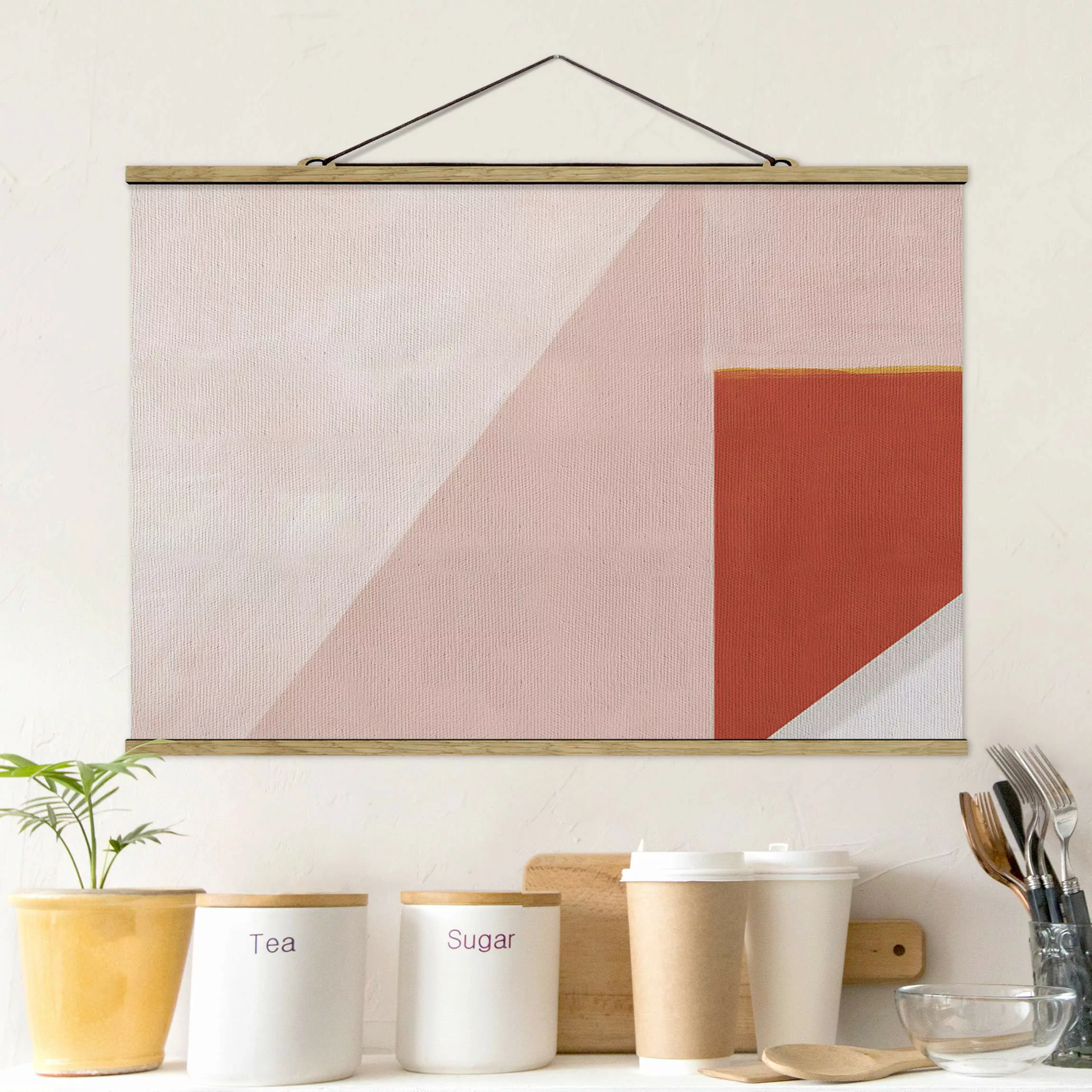 Stoffbild mit Posterleisten Rosa Geometrie günstig online kaufen